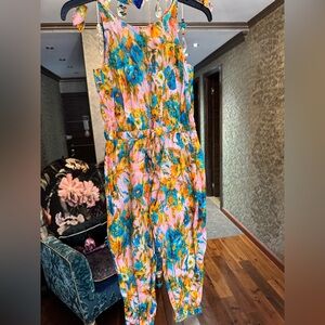 Zimmerman Floral Sleeveless Girls Jumpsuit - Pink and Blue